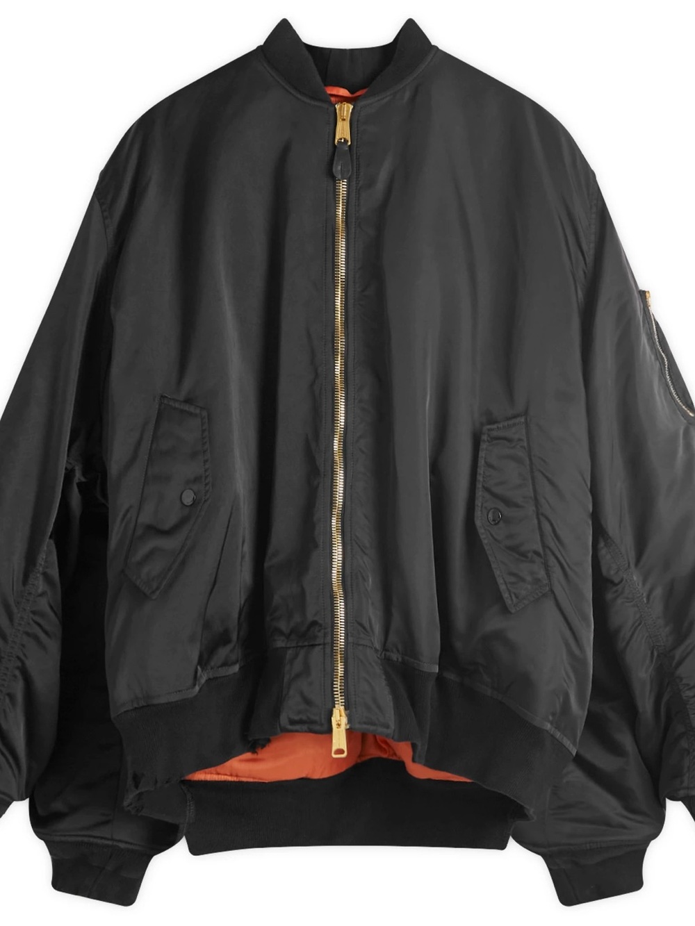 Balenciaga Black Double Sleeve Bomber Jacket with Orange Lining